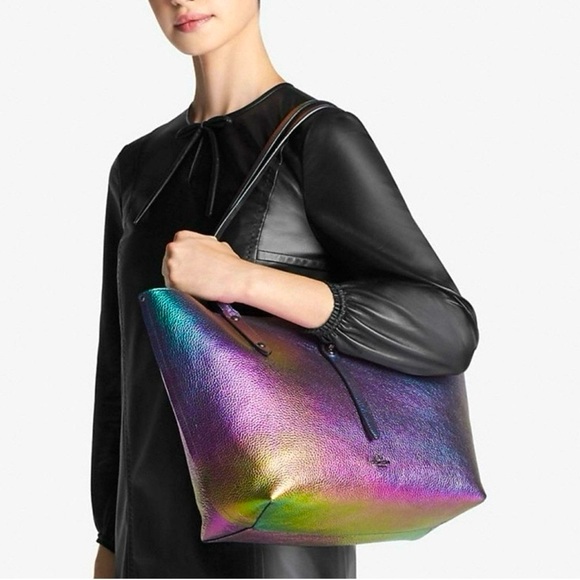 RARE COACH Hologram Metallic Petrol Large City Bag Tote Purple Green Teal Blue - Picture 2 of 16